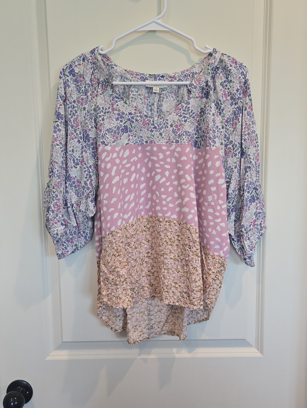 Umgee Floral Patchwork Peasant Blouse - Pink